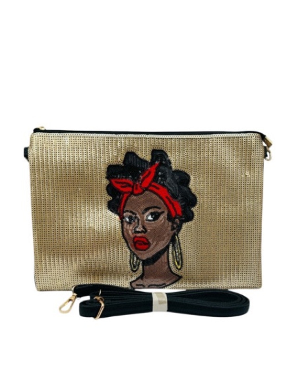 NWOT African American Woman Design Sequin Clutch Crossbody Bag